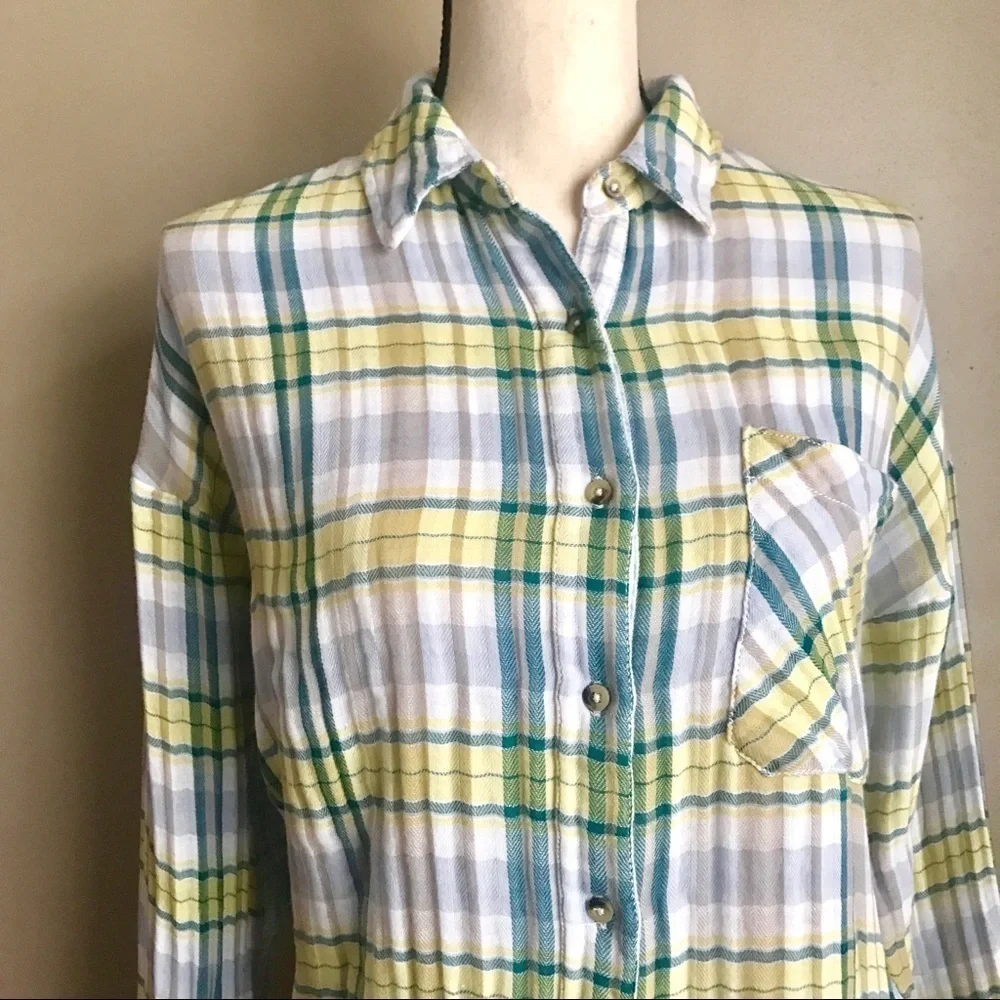 [Free People] Long Dolman Sleeve Plaid Shirt